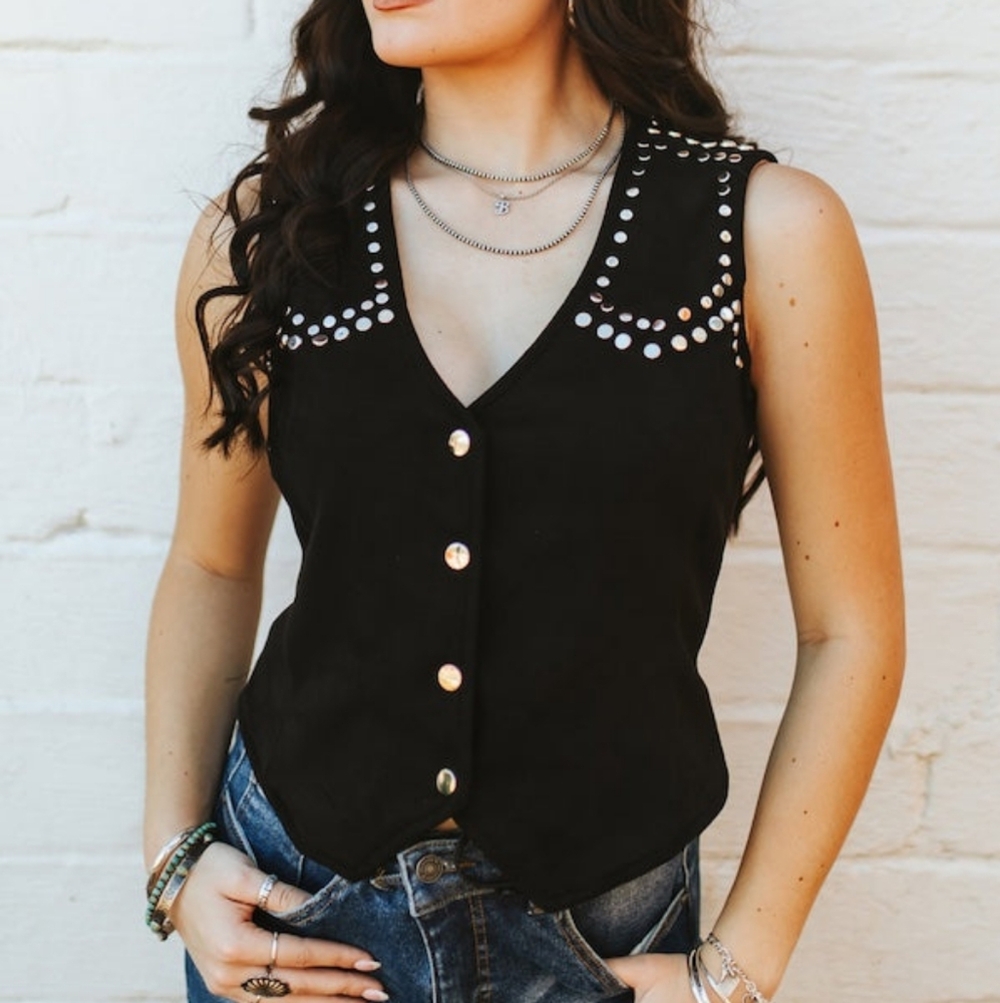 NWT Black Suede Studded Vest